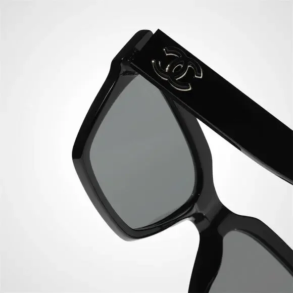 New CHANEL Sunglasses Black Butterfly Gold Polarized Gray Lens